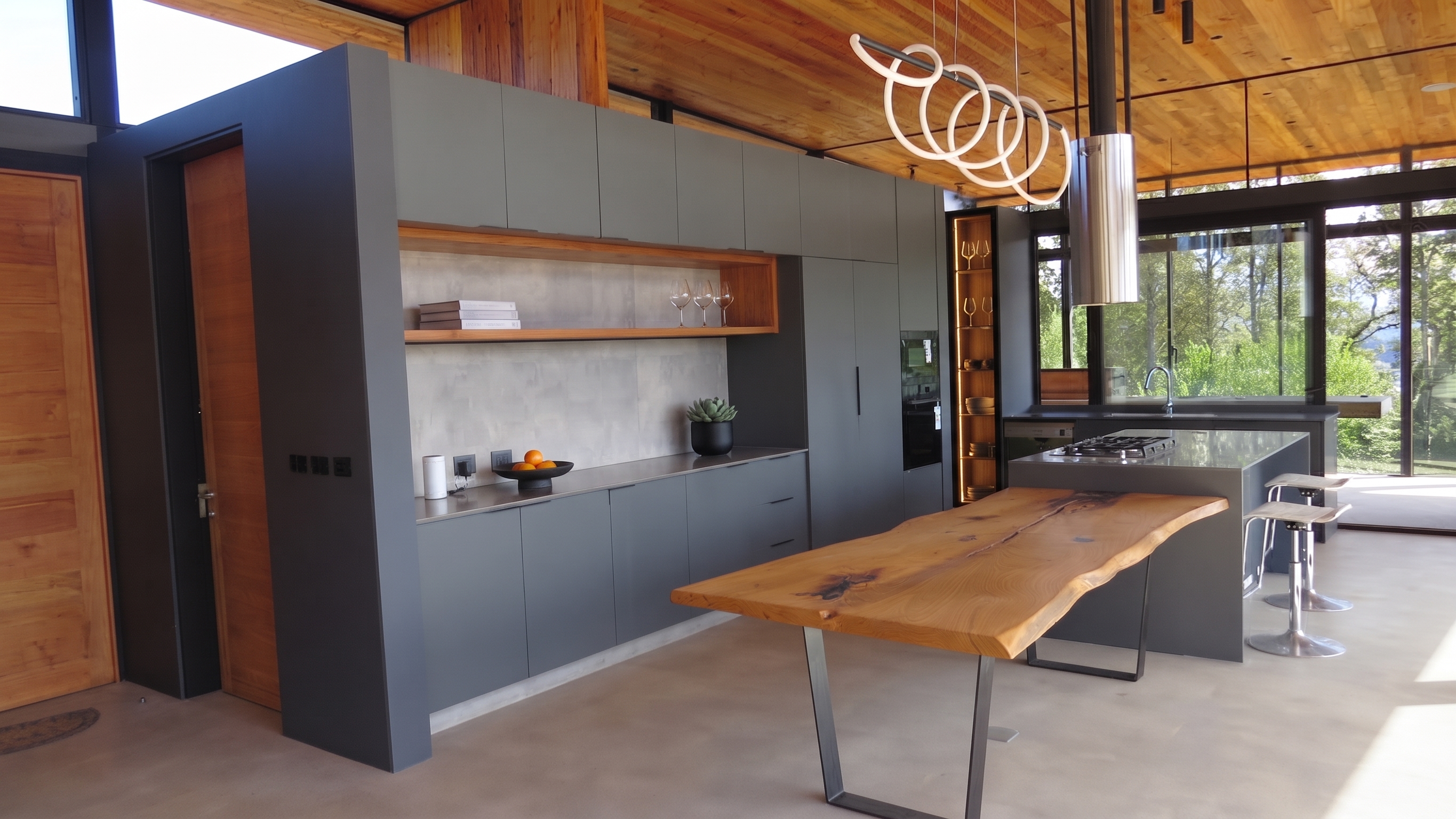 Cocina Minimalista & Isla Central en Roble y Cuarzo