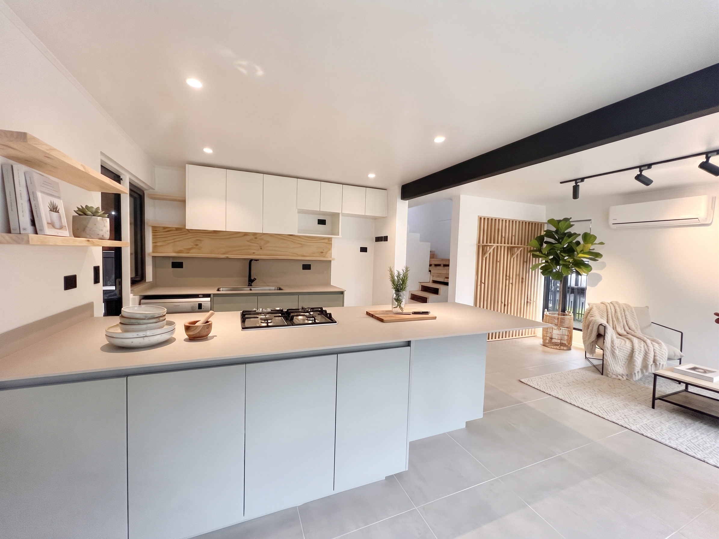 Cocina Minimalista & Isla Central en Roble y Cuarzo - Vista 3